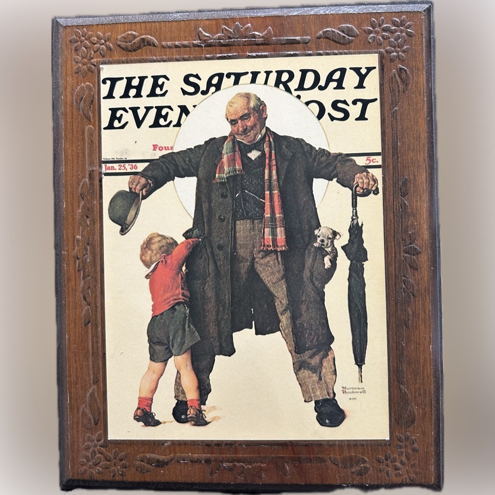 Vintage Norman Rockwell Wooden Trivet hanger